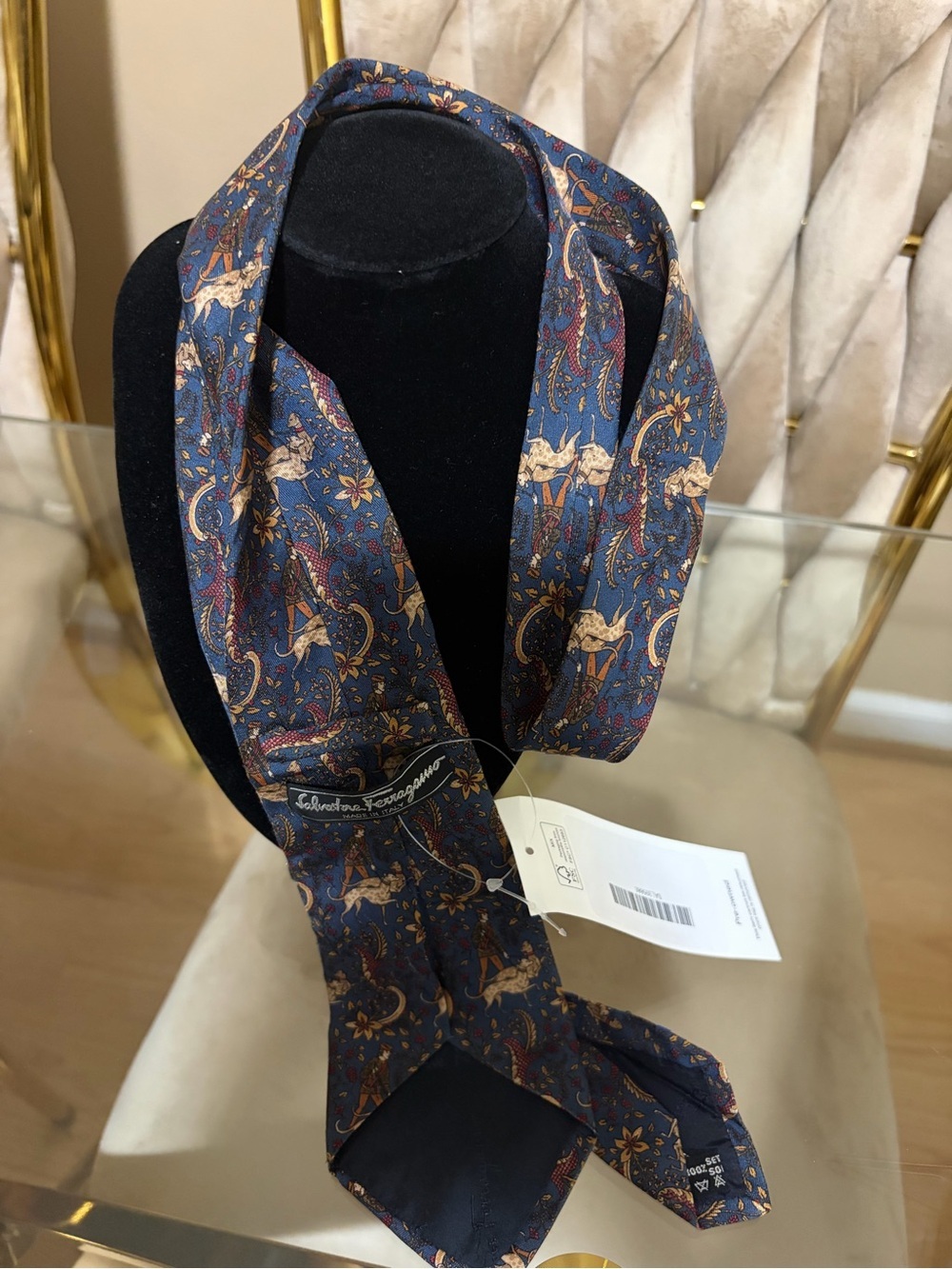 Salvatore Ferragamo Navy Floral Silk Scarf Tie